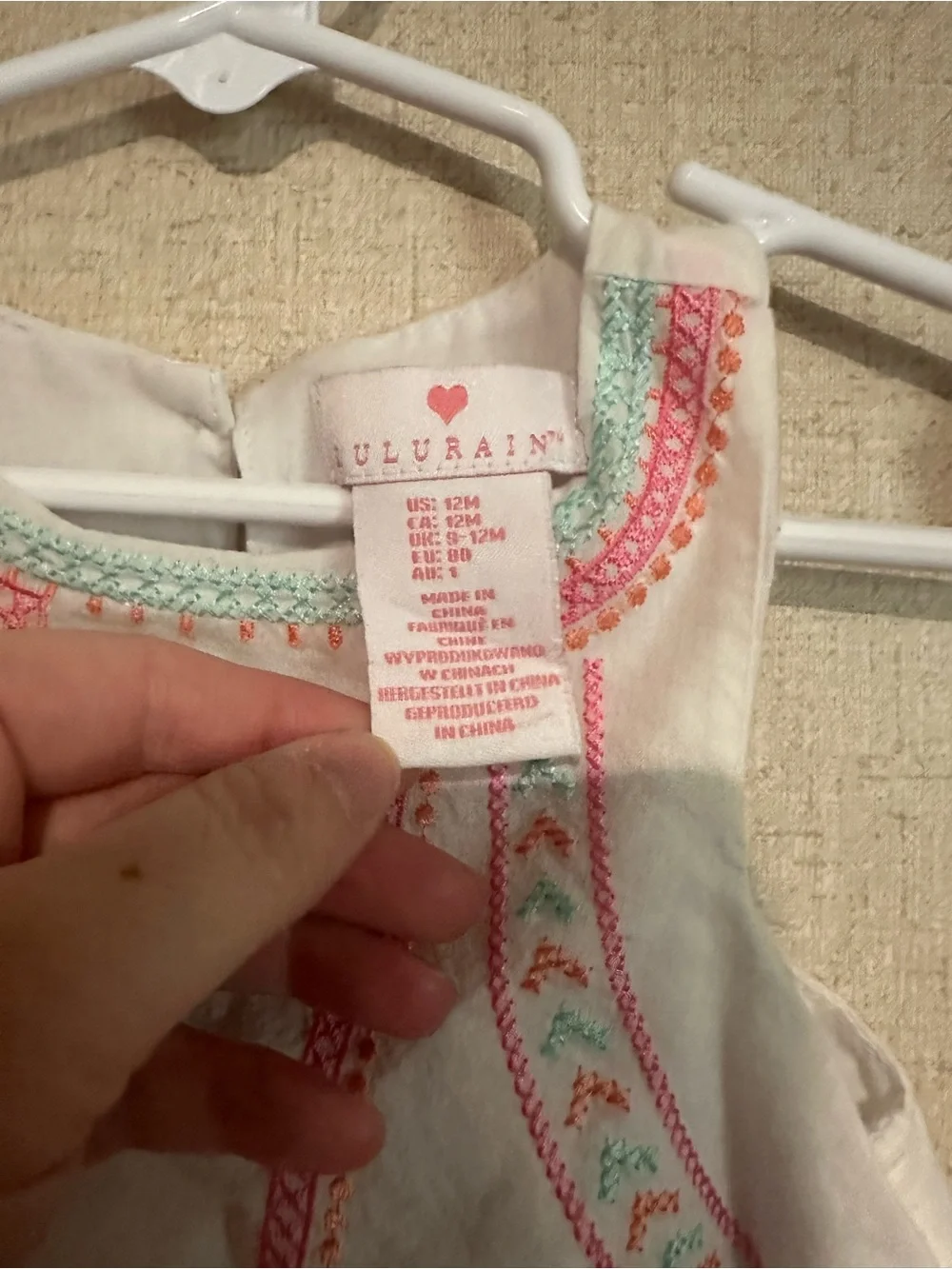 Lulurain 12M Embroidered White Kids Dress with Pink & Mint Accents